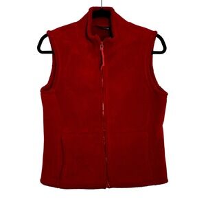 Express Jeans Womens Red Fleece Vest Mock Neck Full Zip Sleeveless Jacket Medium
